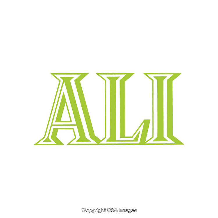 Green Text Design with the Word 'ALI' on a White Background