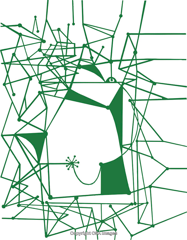 Abstract Geometric Green Pattern with Lines and Connections on White Background