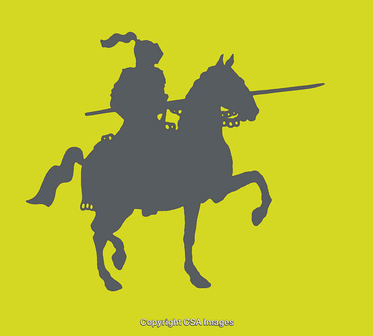 Knight Silhouette on Horseback with Lance in Bold Yellow Background