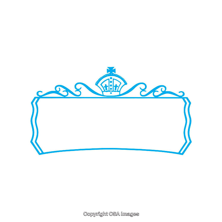 Elegant Blue Frame Decorated With Crown and Ornate Flourishes on White