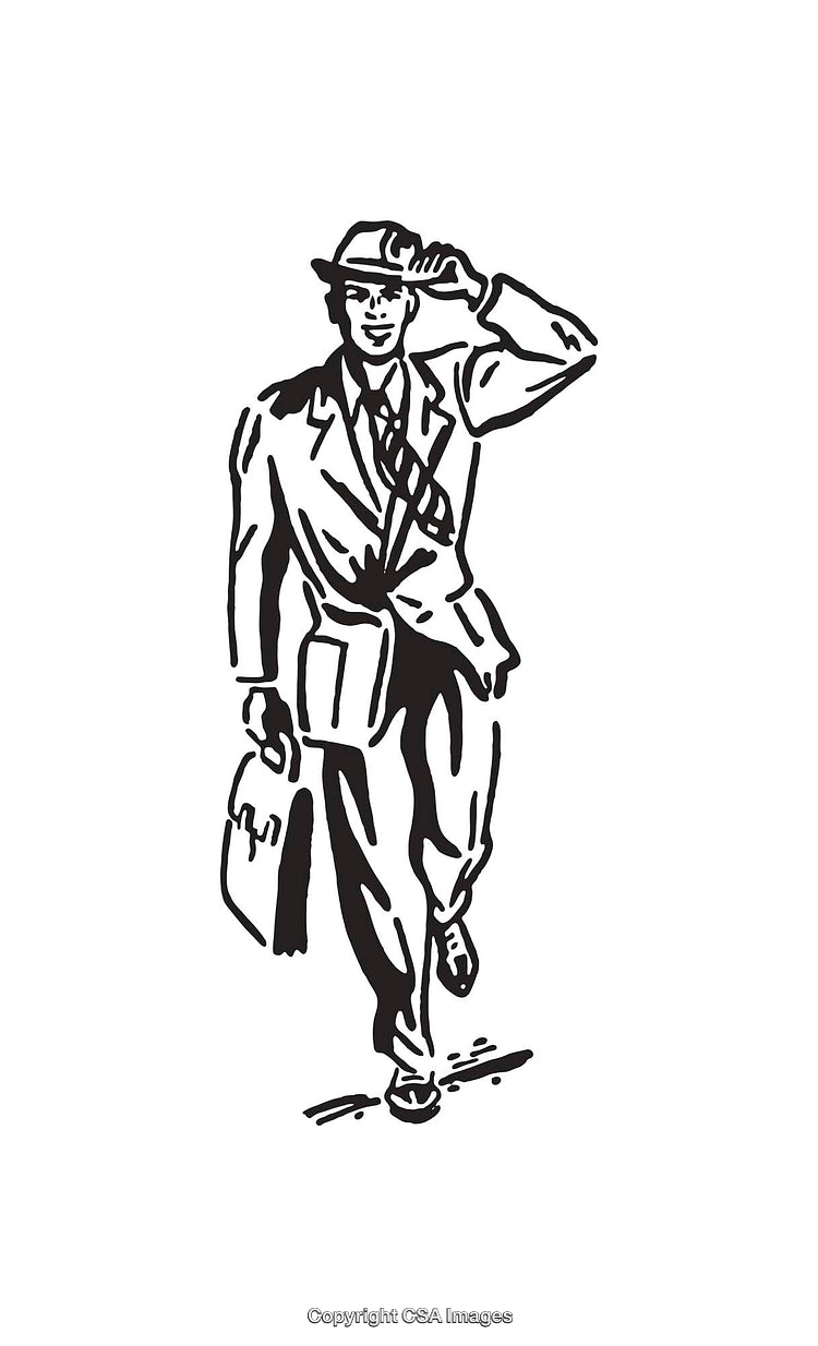 Vintage Businessman Line Art Illustration in Black and White