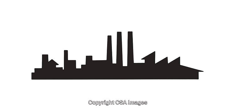 Black and White Silhouette of an Industrial Factory Scene
