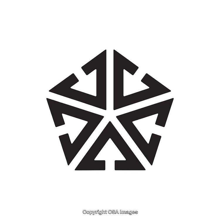 Abstract Hexagonal Symbol Made of Bold Black Arrows on White Background