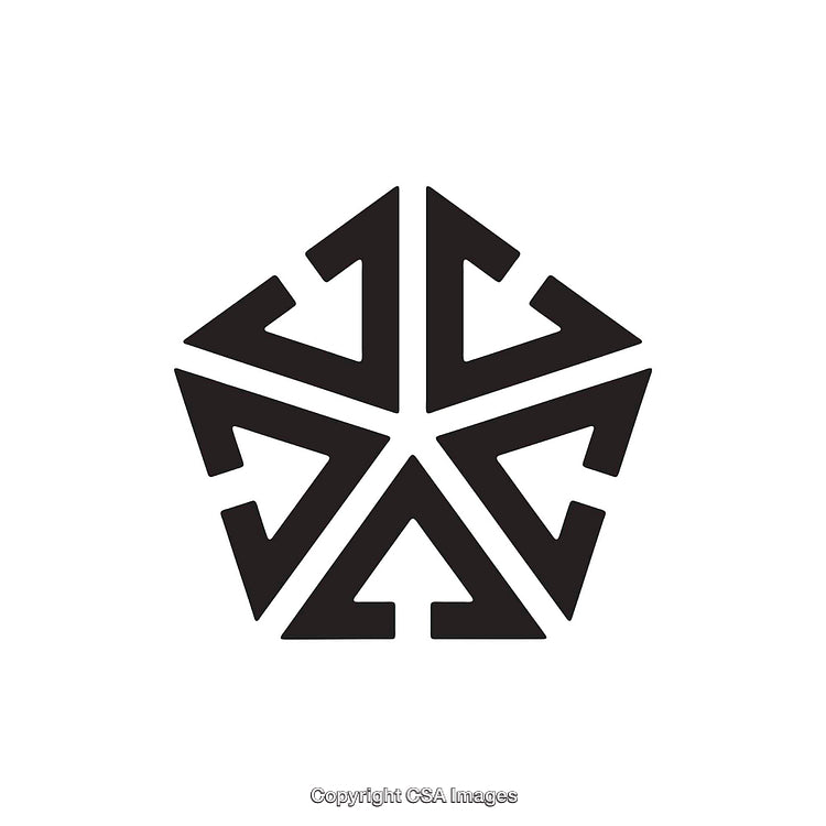 Abstract Hexagonal Symbol Made of Bold Black Arrows on White Background