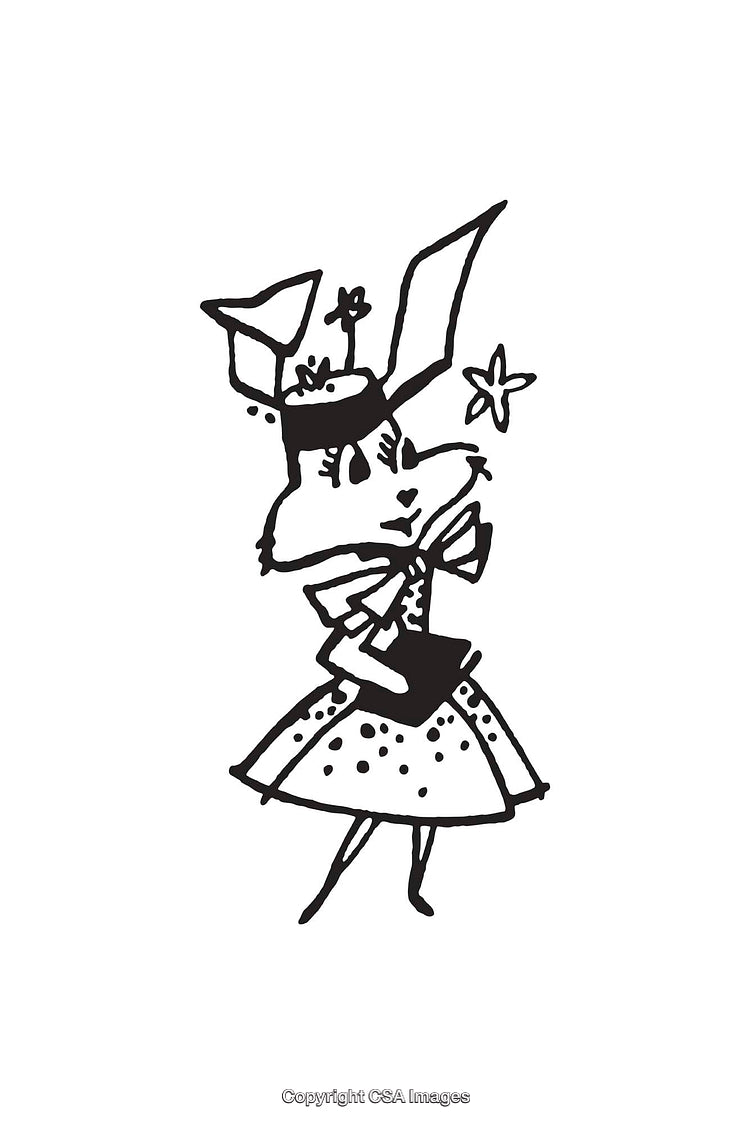 Charming Line Art Illustration of a Dressed Rabbit with a Star