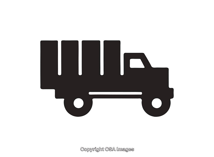Black and White Illustration of a Delivery Truck Icon Silhouette