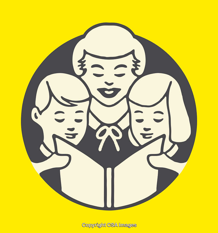 Illustration of a Family Reading Together in a Retro Style