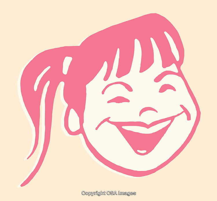 Cheerful Cartoon Illustration of a Smiling Girl in Pink and White