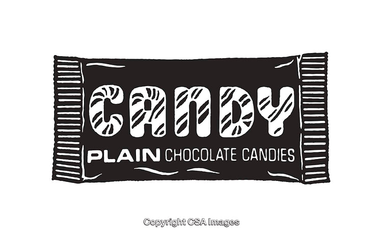 Illustration of Candy Wrapping with Text in Black and White Style