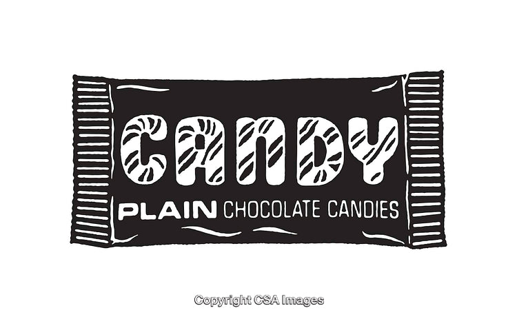 Illustration of Candy Wrapping with Text in Black and White Style