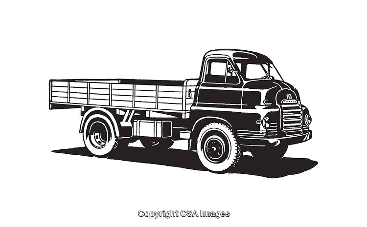 Black and White Illustration of a Classic Vintage Truck Design