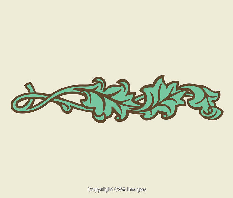 Elegant Green Leaf Vine Decorative Line Art Illustration on Beige Background