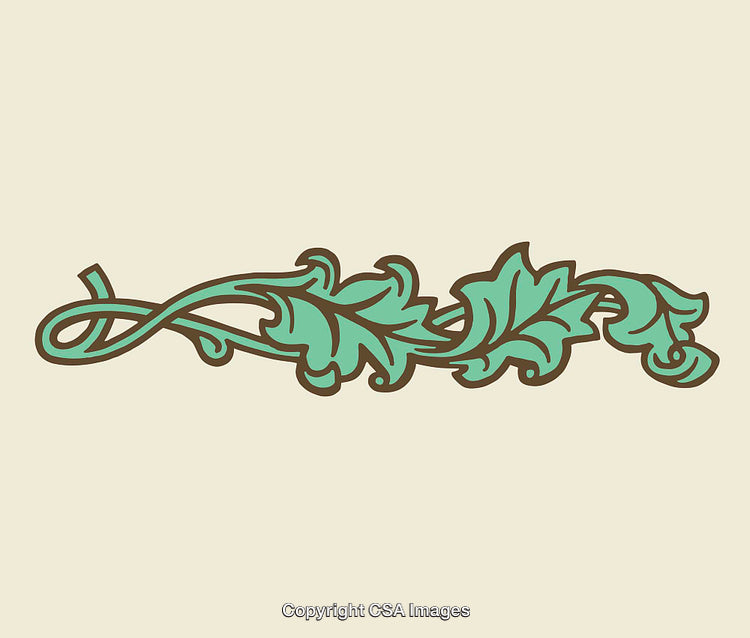 Elegant Green Leaf Vine Decorative Line Art Illustration on Beige Background