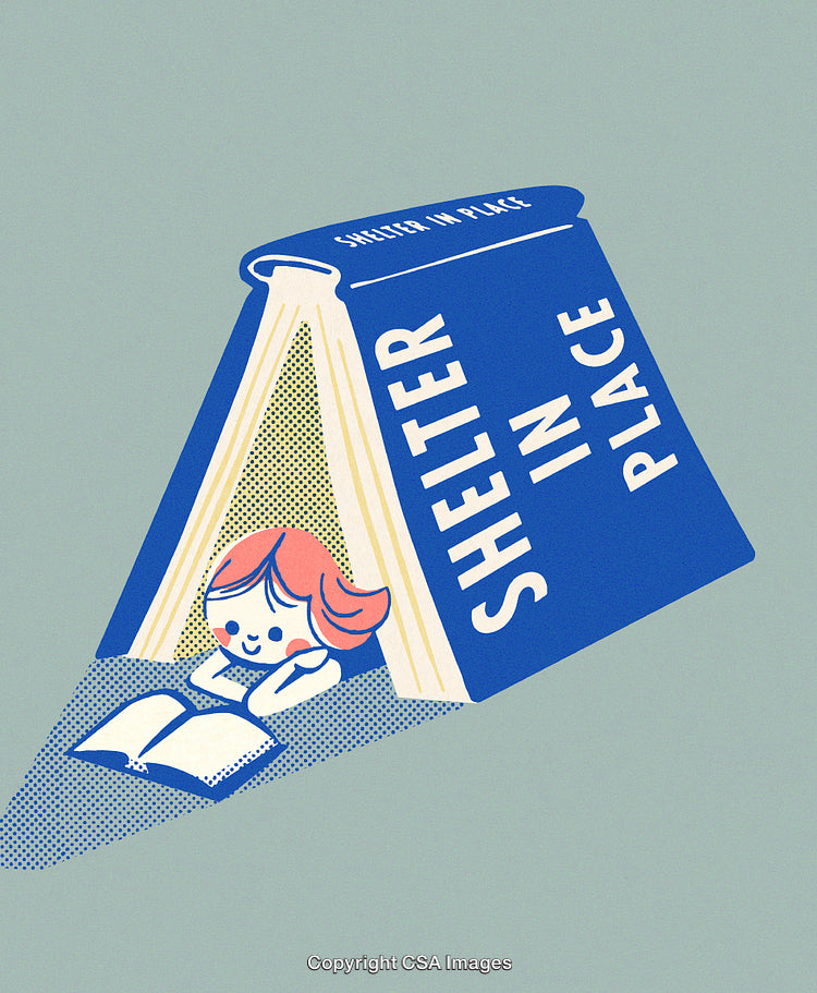 Woman Reading a Book for Comfort and Shelter-Themed Illustration Design