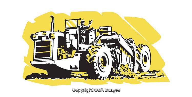 Illustration of a Construction Vehicle with Worker in a Vibrant Yellow Scene
