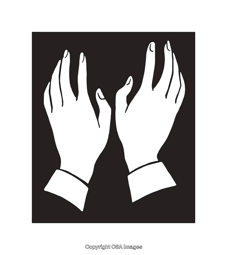 Black and White Line Art of Hands in Gesture Pose with Contrast