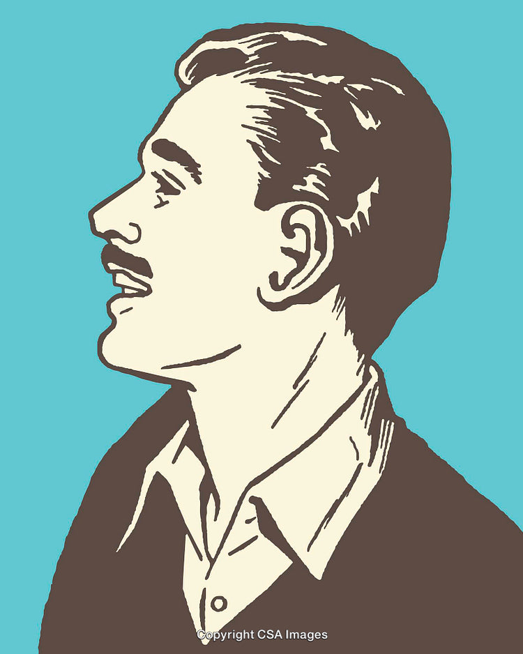 Vintage Styled Portrait of a Man in Color Line Art Illustration