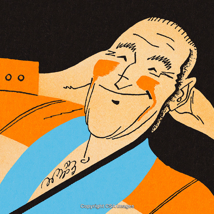 Illustration of a Relaxed Man Reclining With a Content Expression in Vibrant Colors