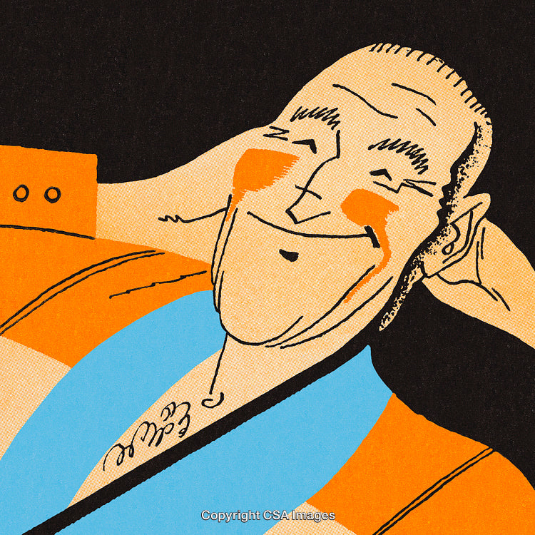 Illustration of a Relaxed Man Reclining With a Content Expression in Vibrant Colors