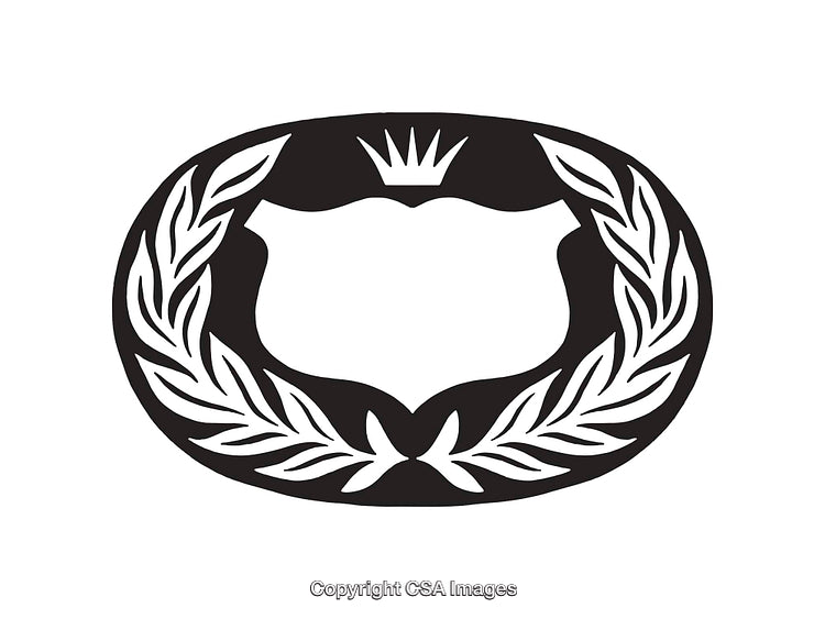 Black and White Heraldic Symbol With Crown and Laurel Wreath Design