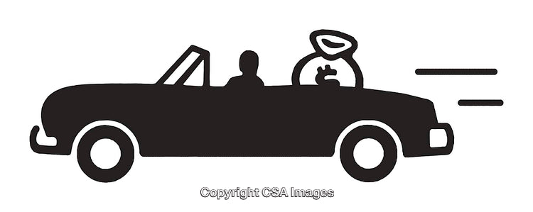 Black and White Illustration of a Convertible Car with Two Characters