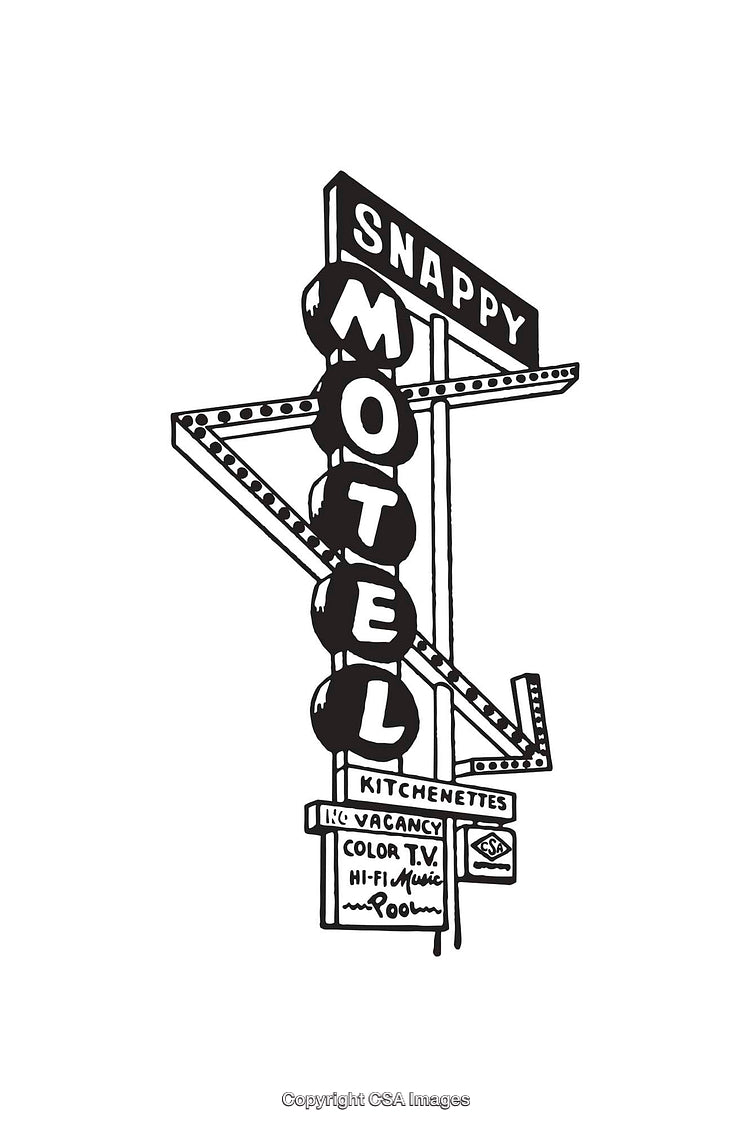 Retro Black and White Vintage Motel Sign Illustration