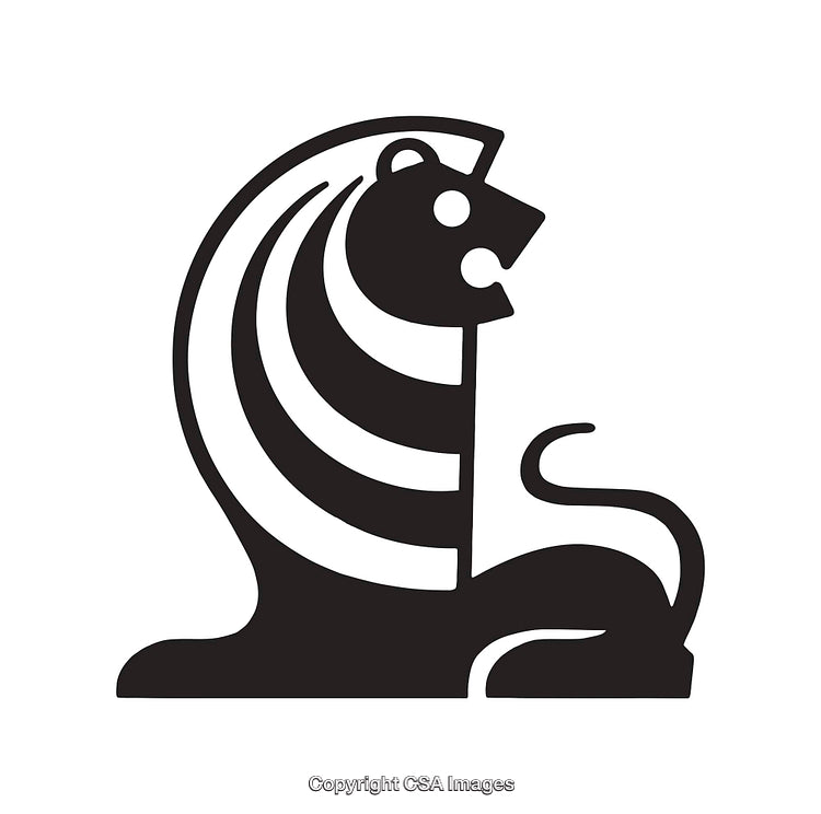 Stylized Black and White Line Drawing of a Majestic Lion