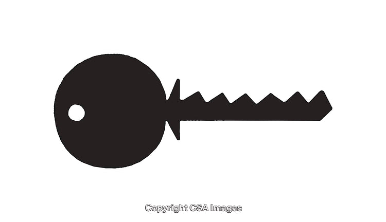 Black and White Icon of a Key Silhouette with Simple Design