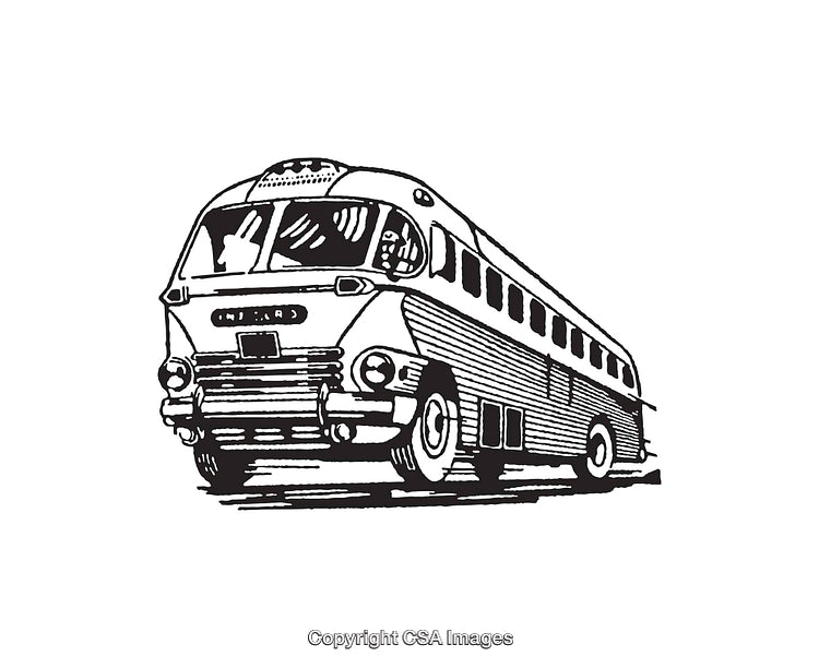 Vintage Black and White Illustration of a Classic Bus