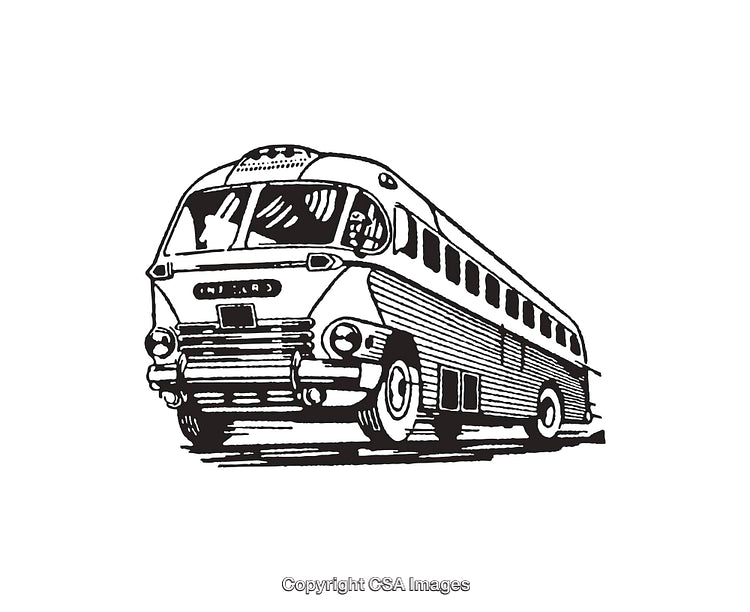Vintage Black and White Illustration of a Classic Bus