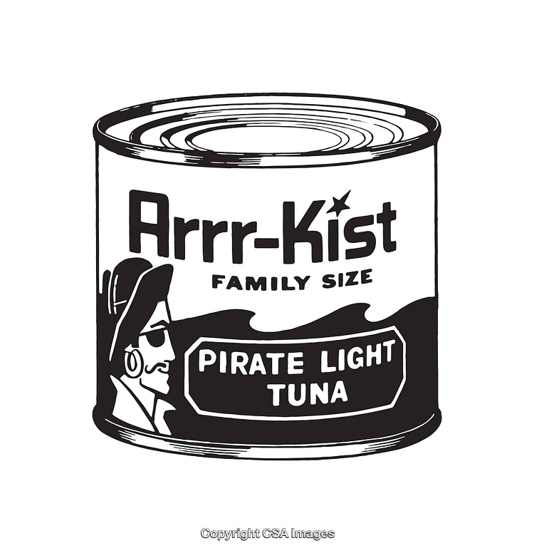 Black and White Line Art of Funny Pirate Tuna Can