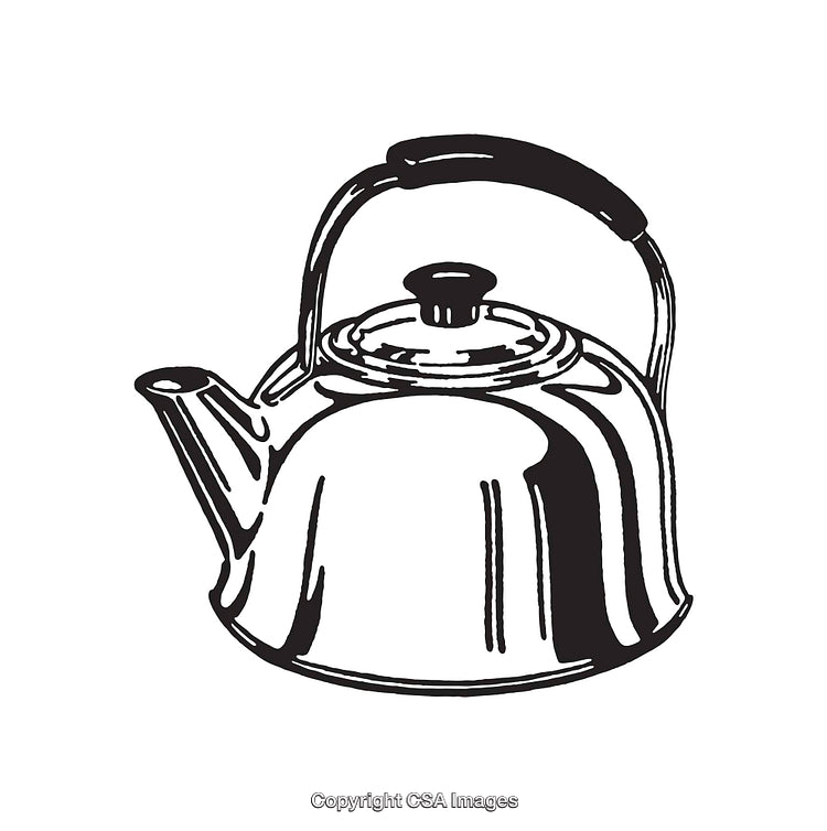 Black And White Line Art of a Classic Tea Kettle Illustration