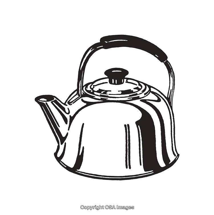 Black And White Line Art of a Classic Tea Kettle Illustration