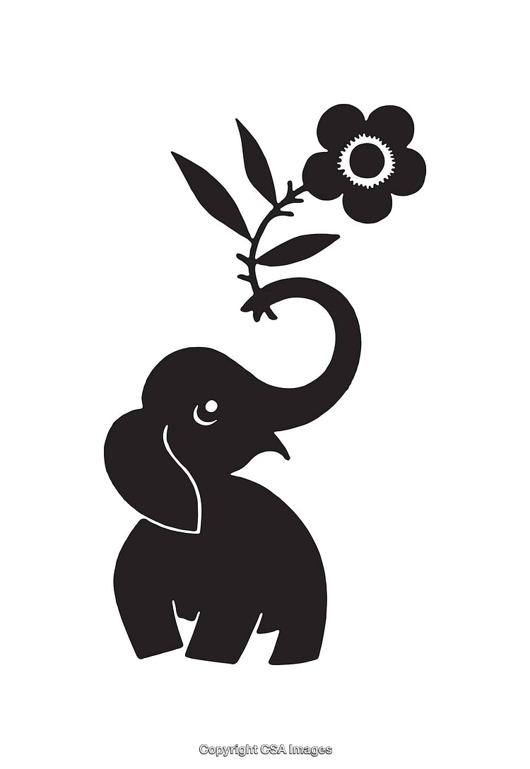 Silhouette Illustration of Elephant Holding Flower in Minimal Style