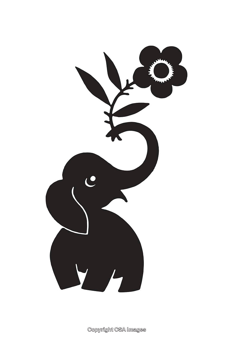 Silhouette Illustration of Elephant Holding Flower in Minimal Style
