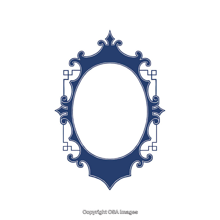 Elegant Blue Ornamental Oval Frame Design with Intricate Detailing
