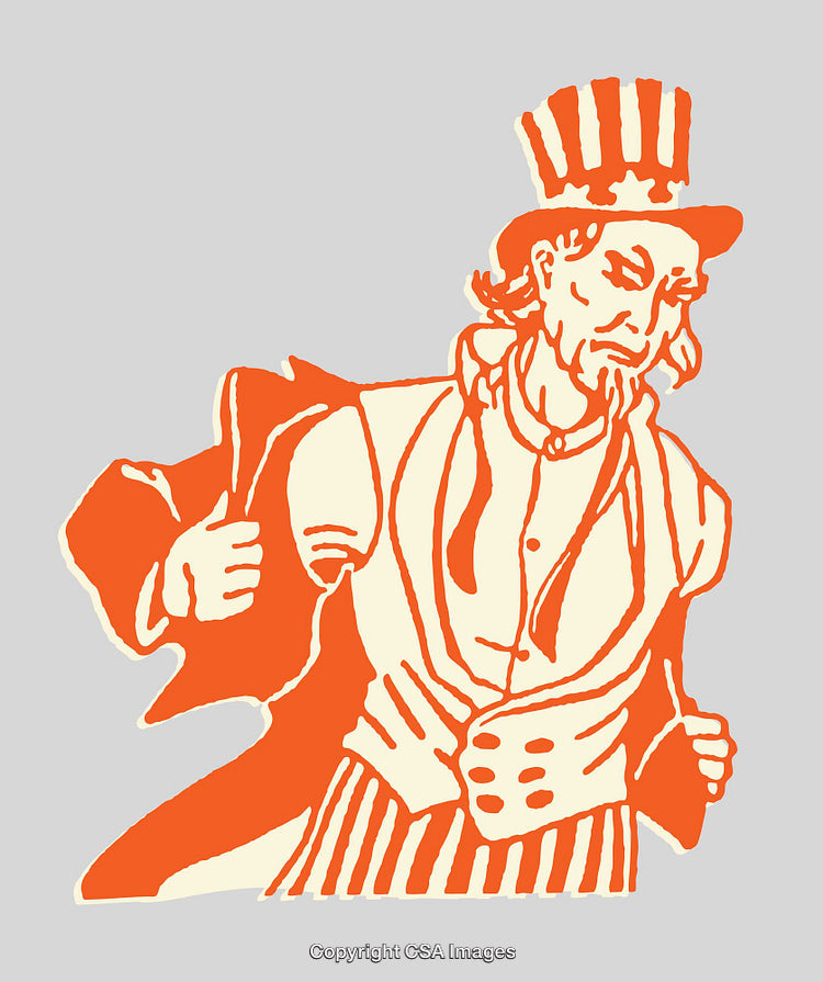 Vintage Patriotic Illustration of Iconic Uncle Sam in Bold Color Line Art