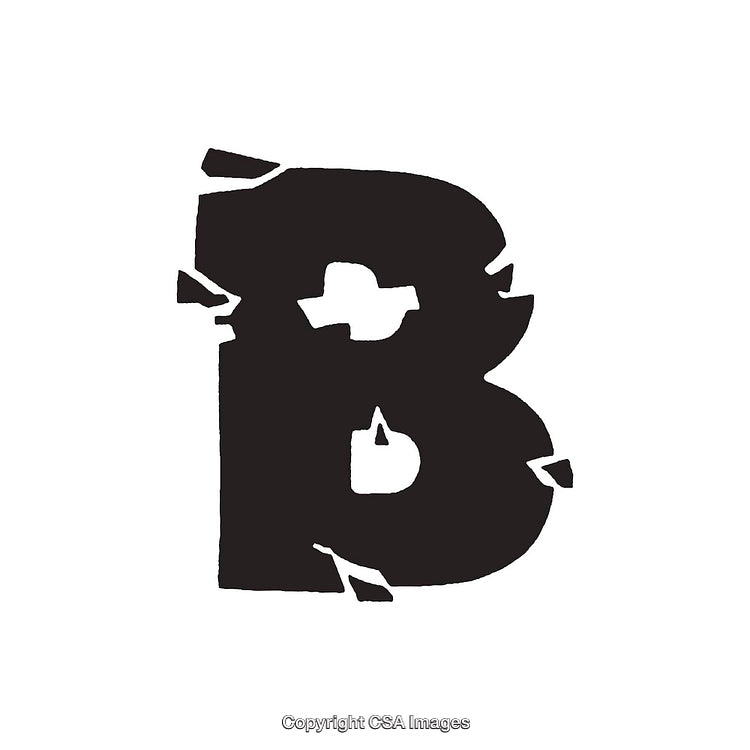 Bold Black Letter B with Distressed Design on White Background