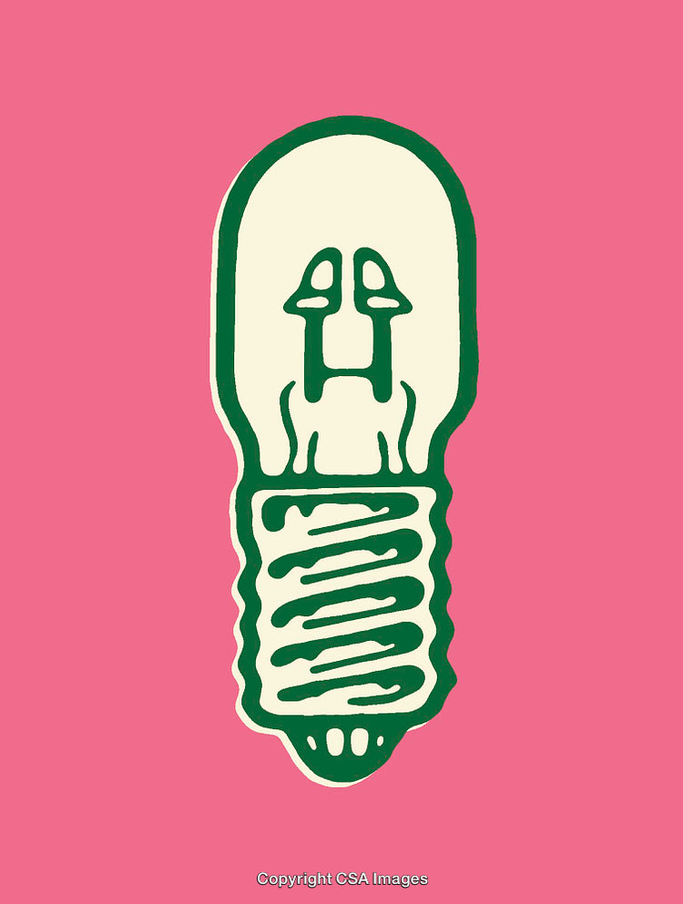 Colorful Line Art Light Bulb Illustration on a Pink Background