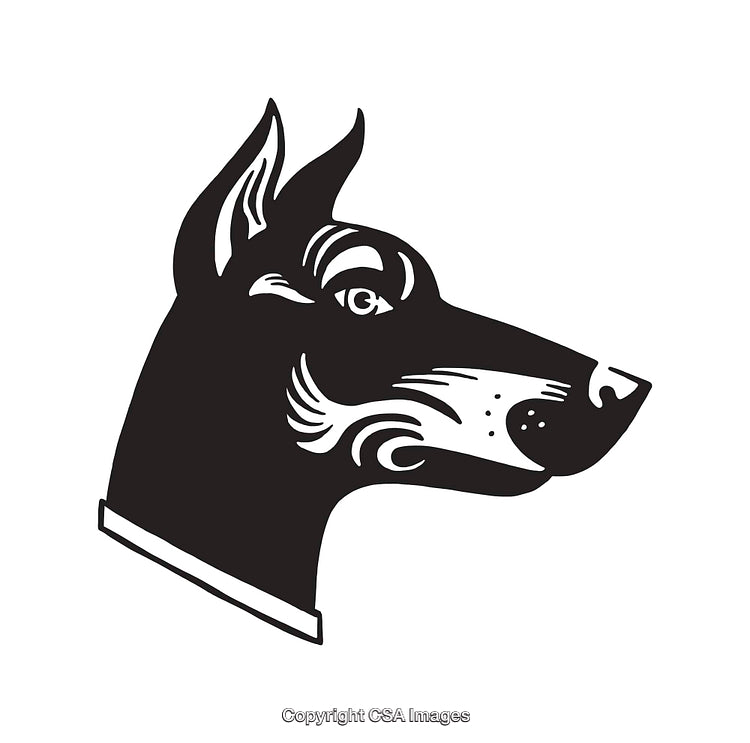 Black and White Line Art of a Dog Portrait in Profile View