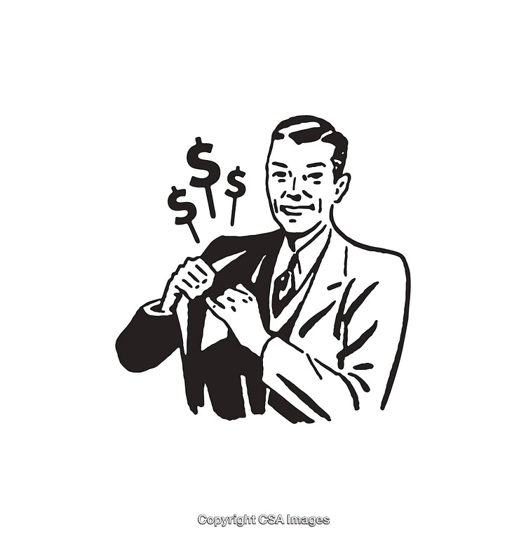 Retro Illustration of a Businessman in Black and White Line Art