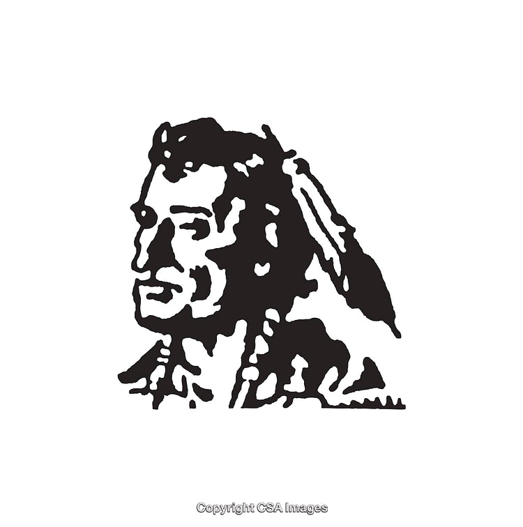 Black and White Line Drawing of a Person in Traditional Attire