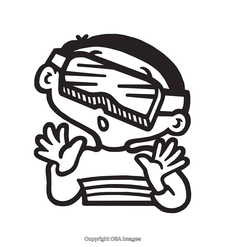 Black and White Line Art of a Surprised Person Wearing Goggles