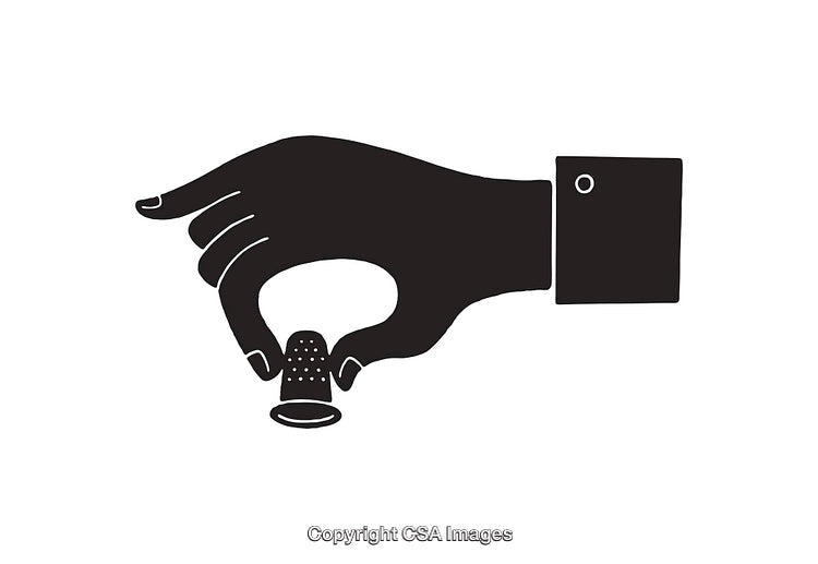 Silhouette of a Hand Holding a Sewing Thimble in Black and White
