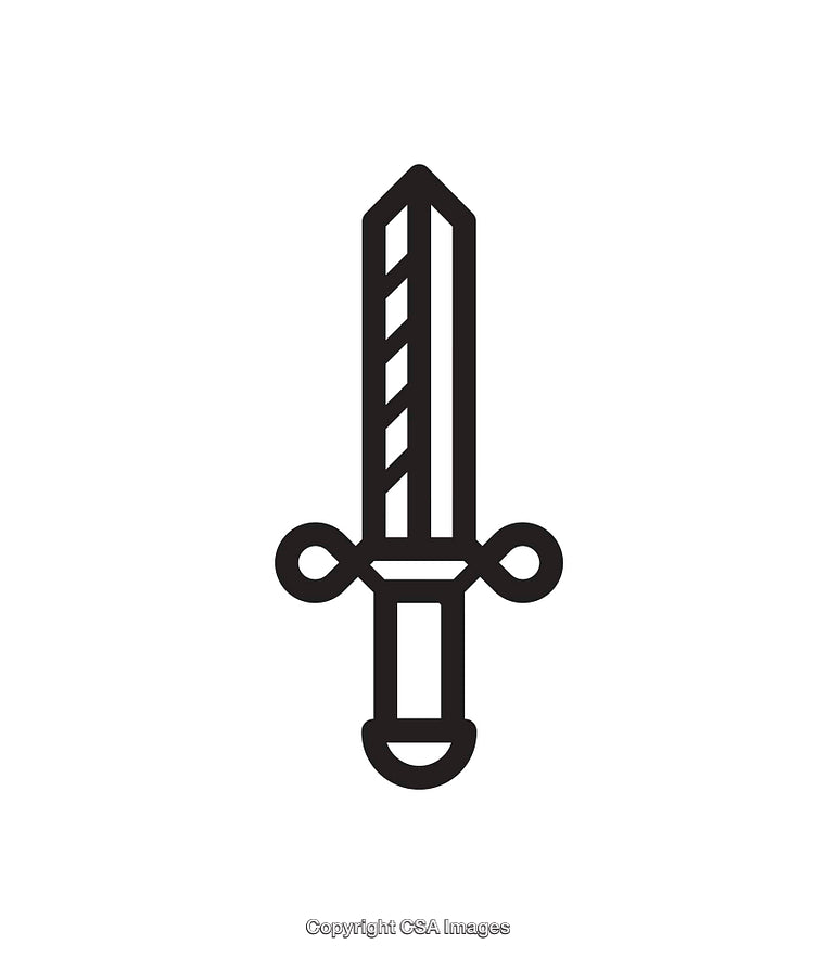 Minimalistic Black and White Sword Icon With Decorative Details