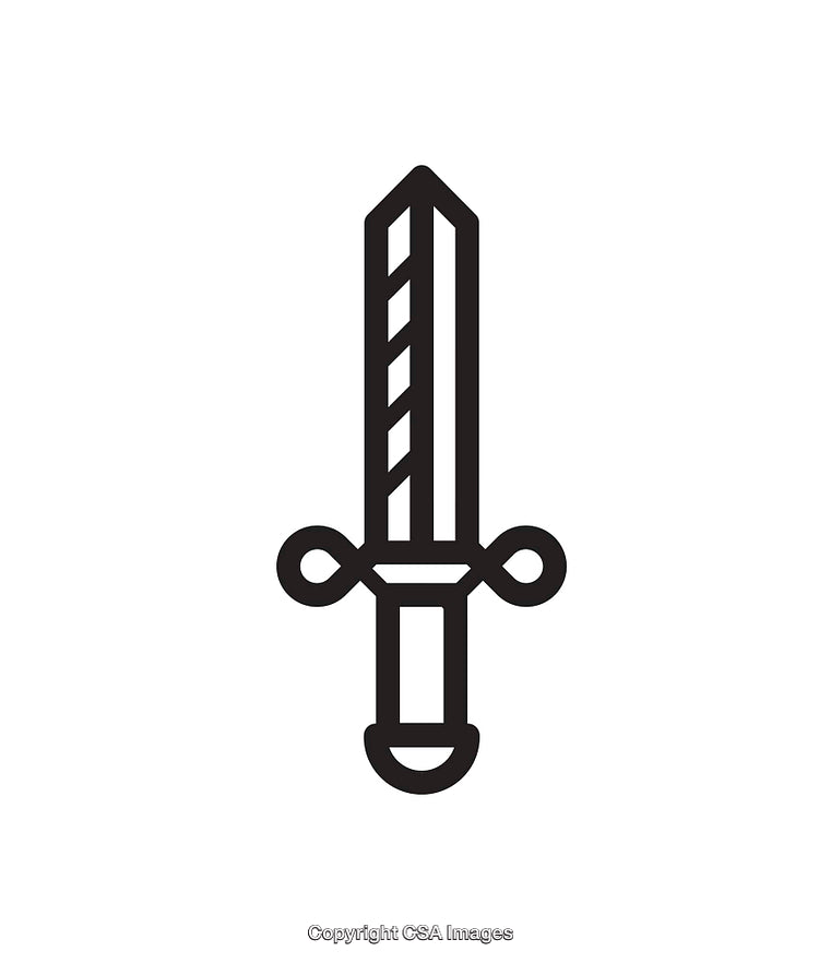 Minimalistic Black and White Sword Icon With Decorative Details