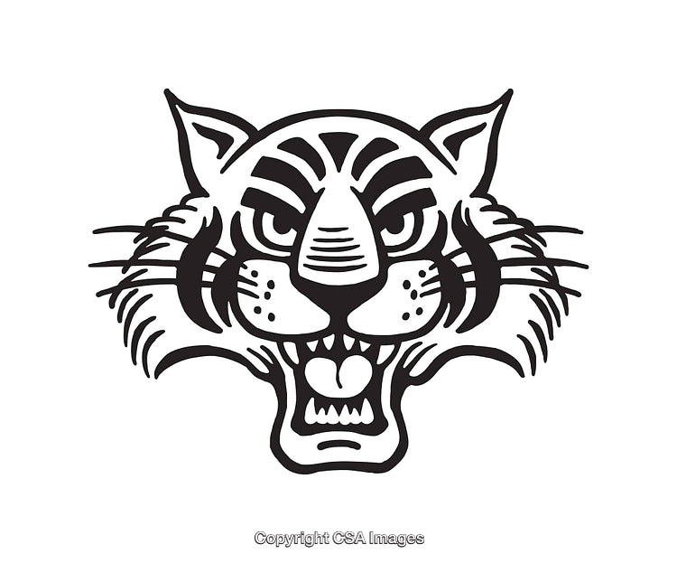 Bold Black and White Line Art of a Fierce Tiger Face