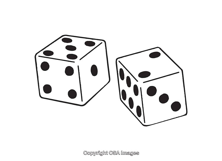 Black and White Illustration of Two Dice in Minimalist Line Art Style
