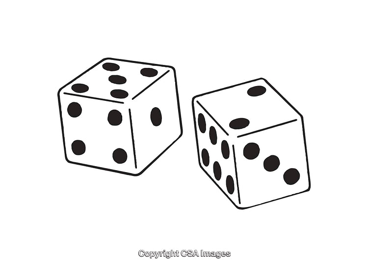 Black and White Illustration of Two Dice in Minimalist Line Art Style