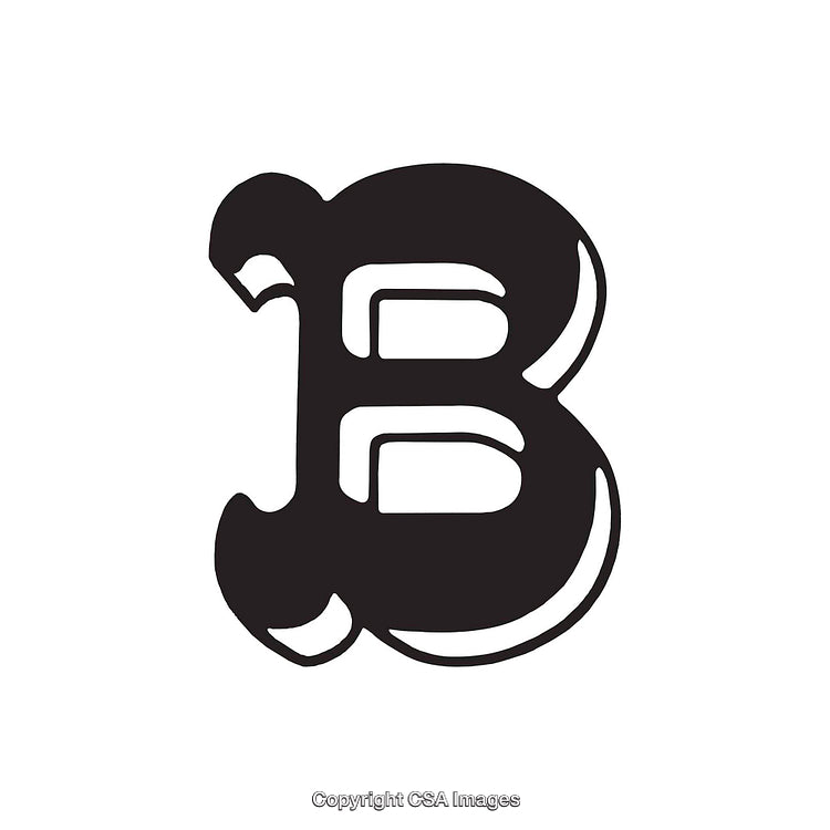 Elegant Black and White Illustration of the Letter B in Decorative Style